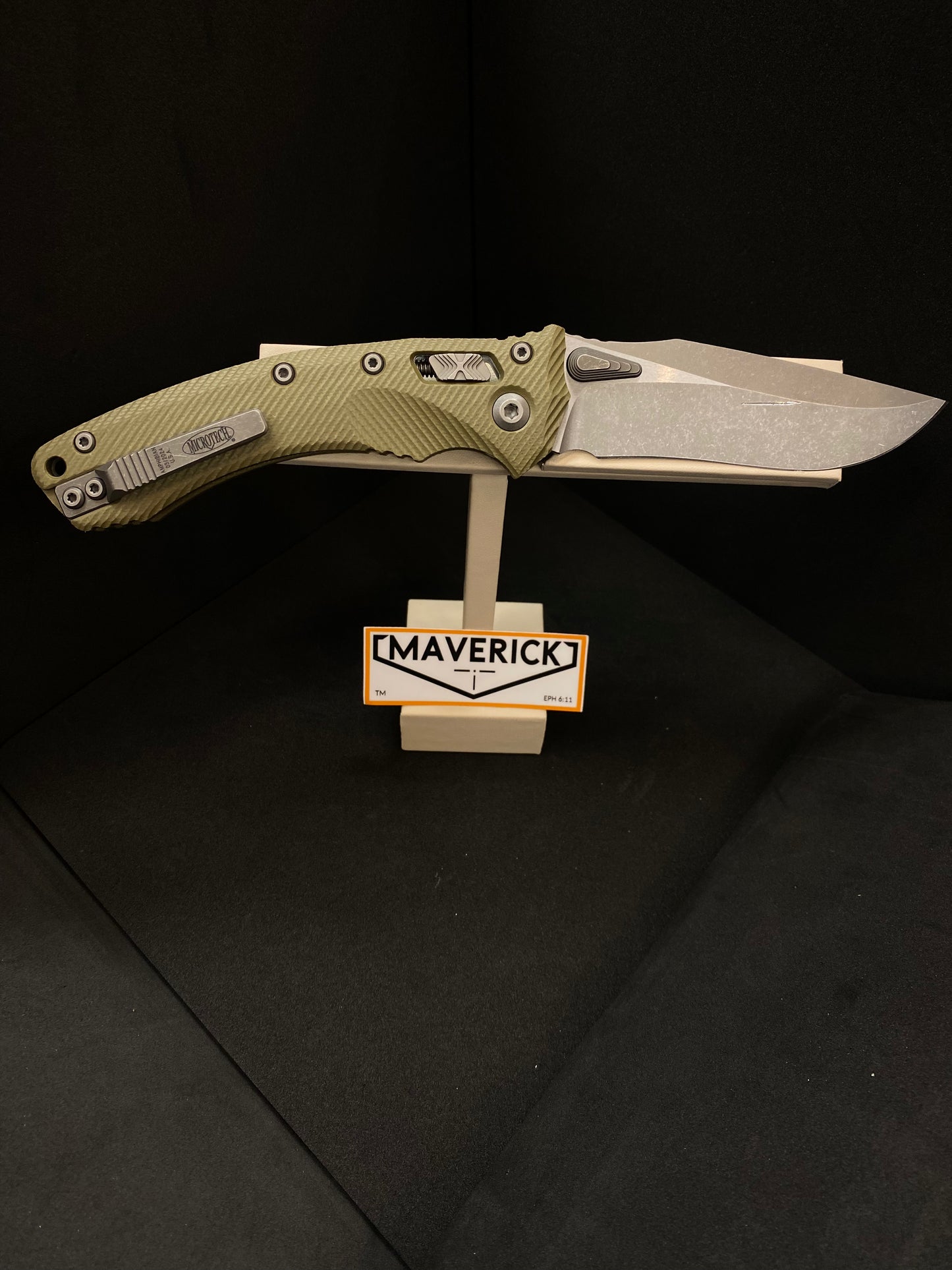 Microtech Amphibian - RAM-LOK S/E Apocalyptic Standard Blade Fluted G-10 OD Green Handle