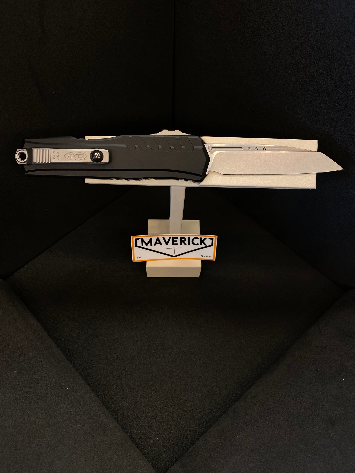 Microtech Cypher II - S/E Stonewash Standard Blade Black Handle