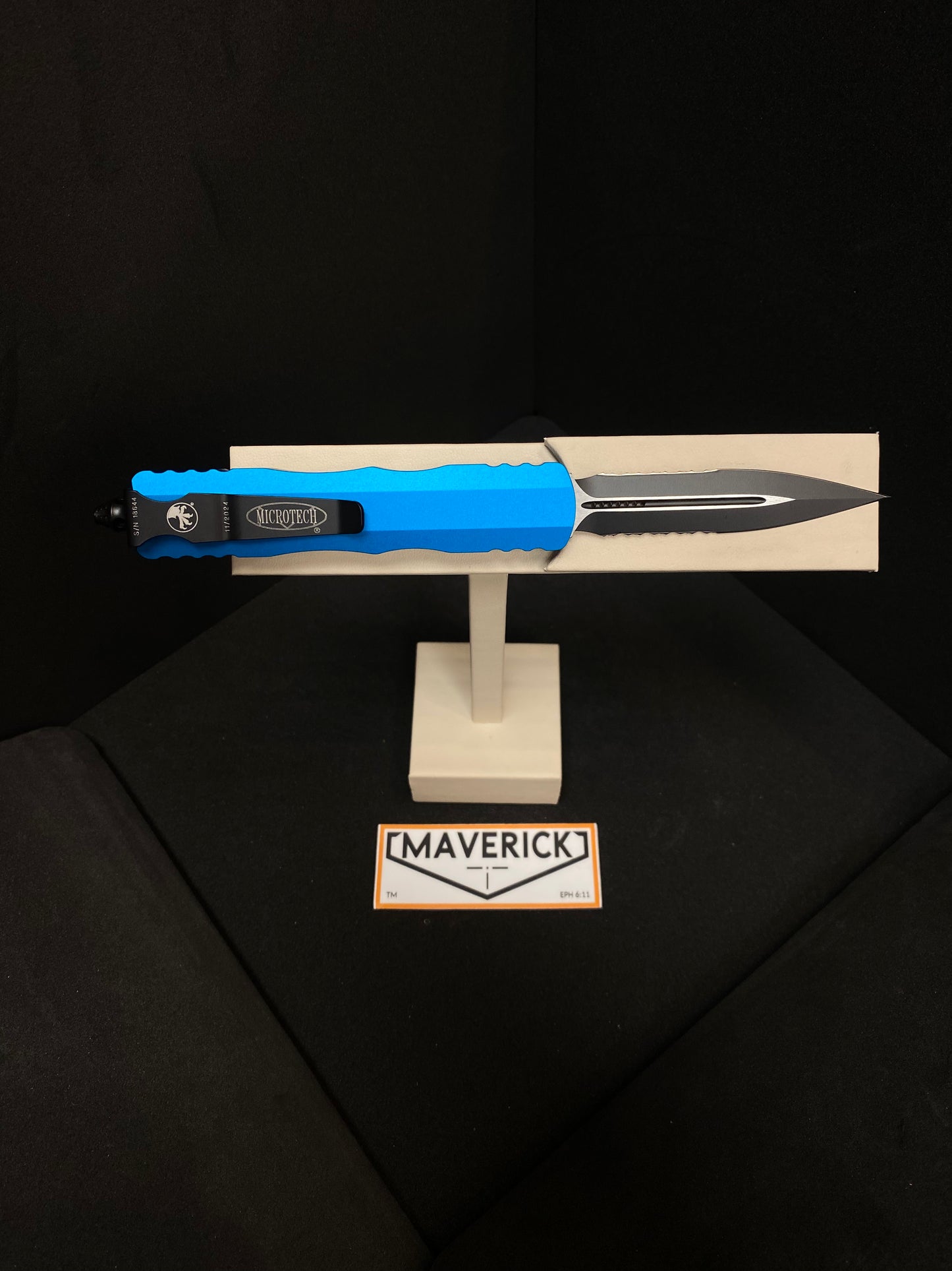 Microtech Dirac - D/E Blue Handle Partial Serrated Blade