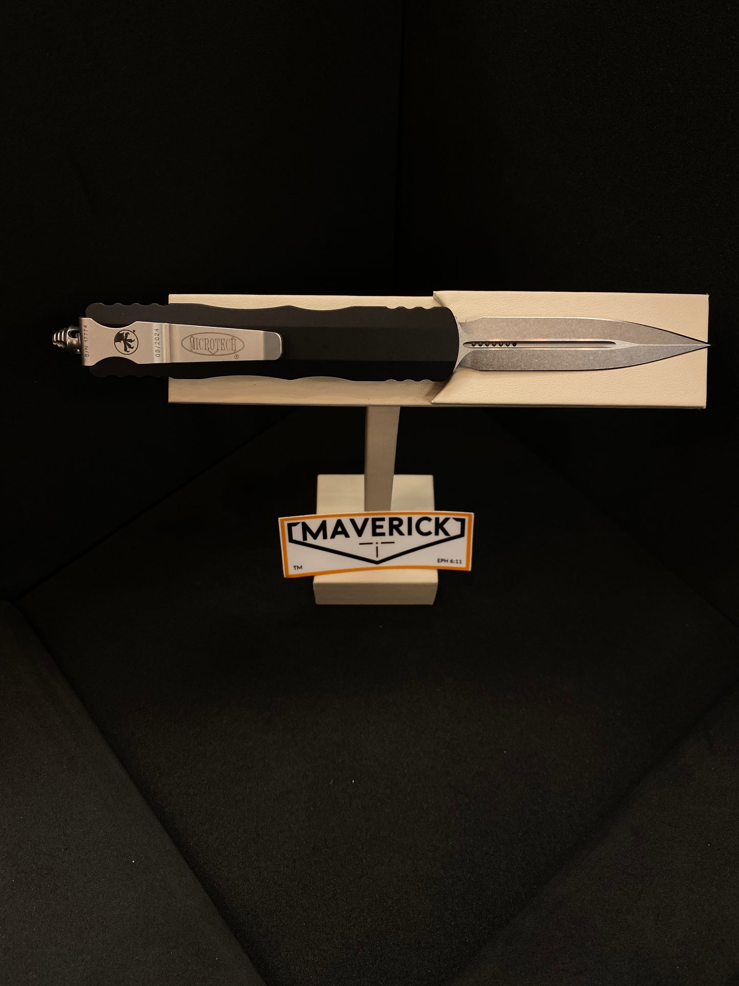 Microtech Dirac - D/E Stonewash Standard Blade Black Handle