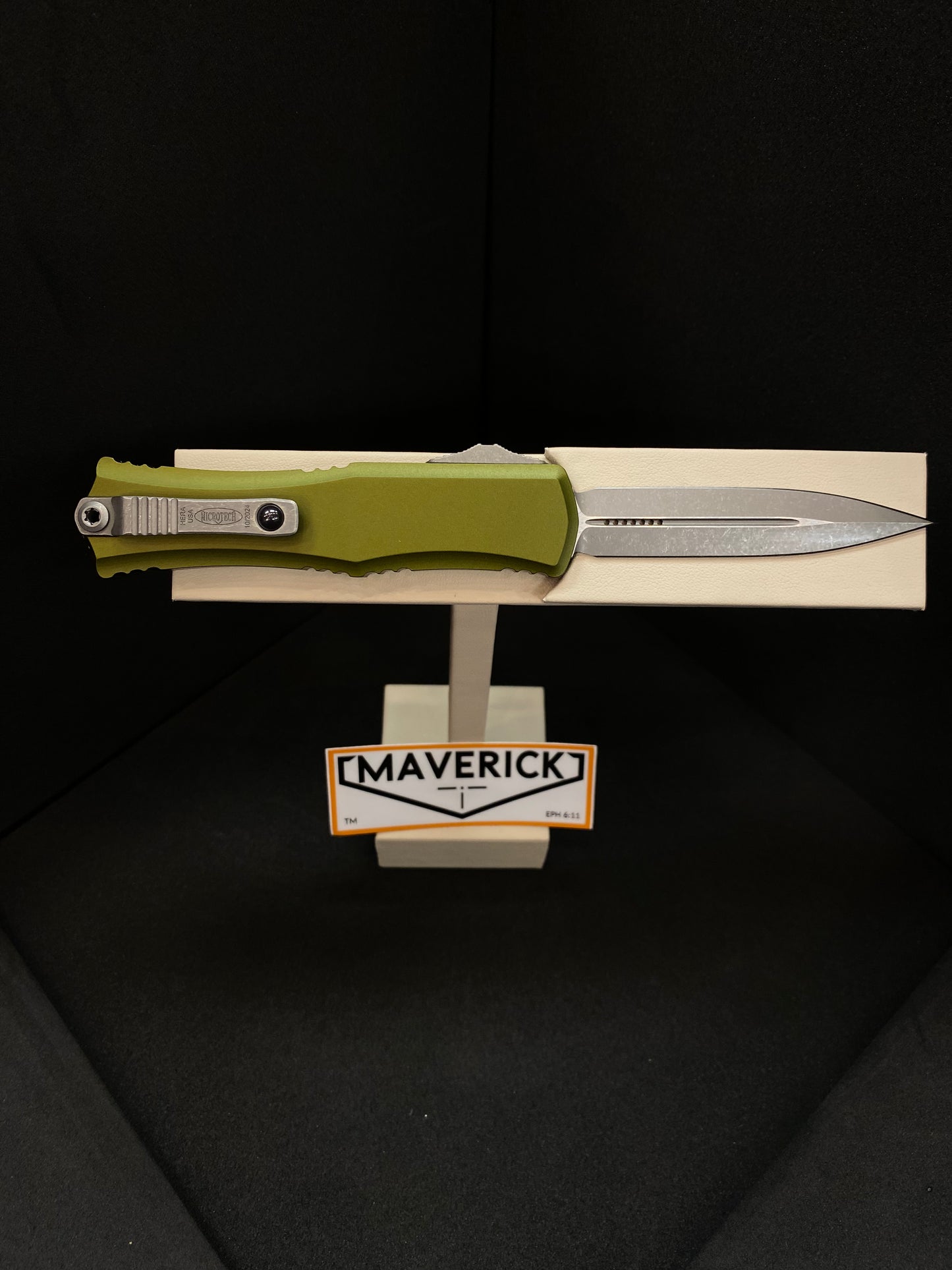 Microtech Hera II Mini - D/E Apocalyptic Standard Blade OD Green Handle