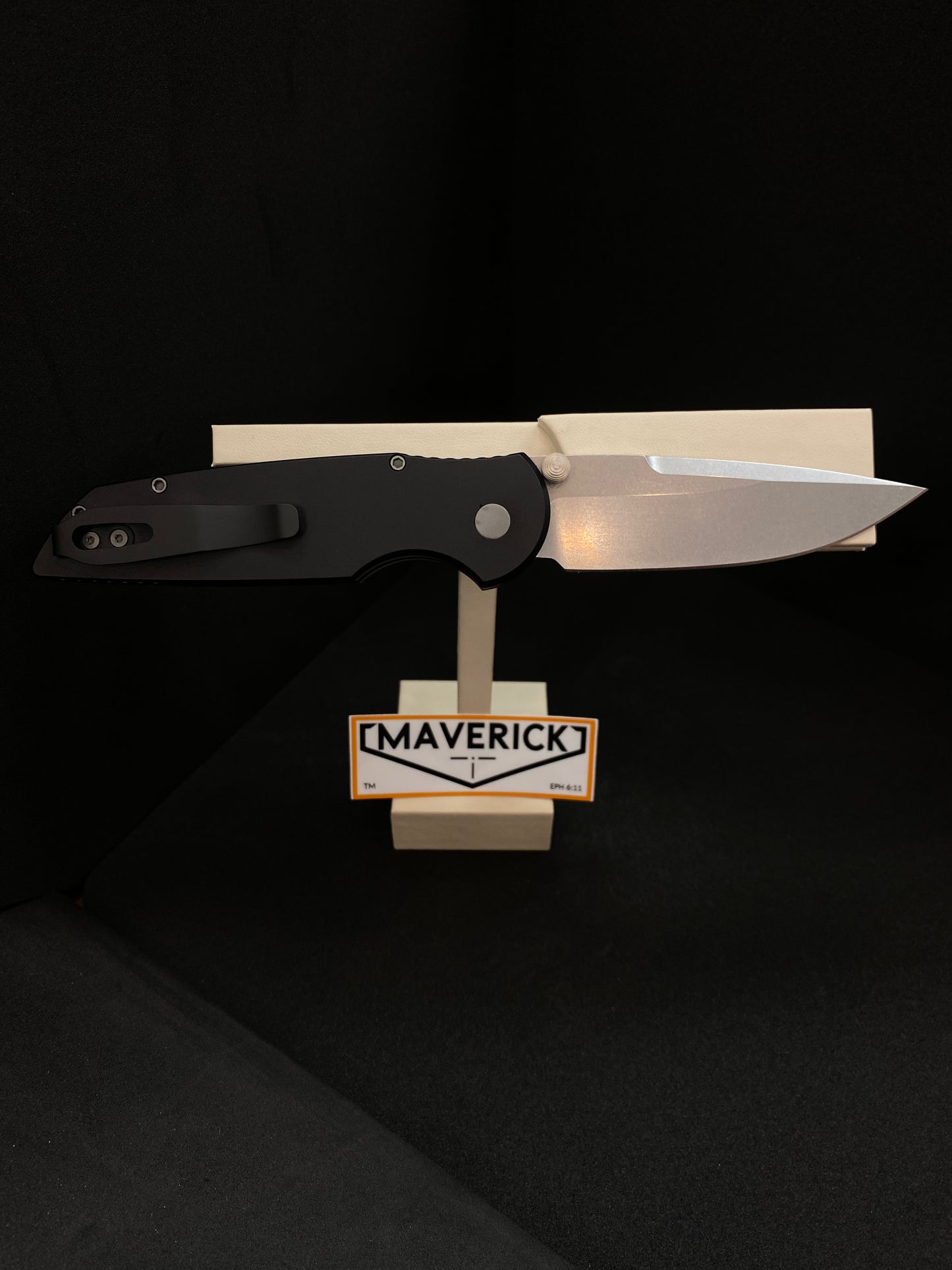 Pro-Tech TR-3 Integrity Thumbstud - Black Aluminum Handle, Stonewash Blade