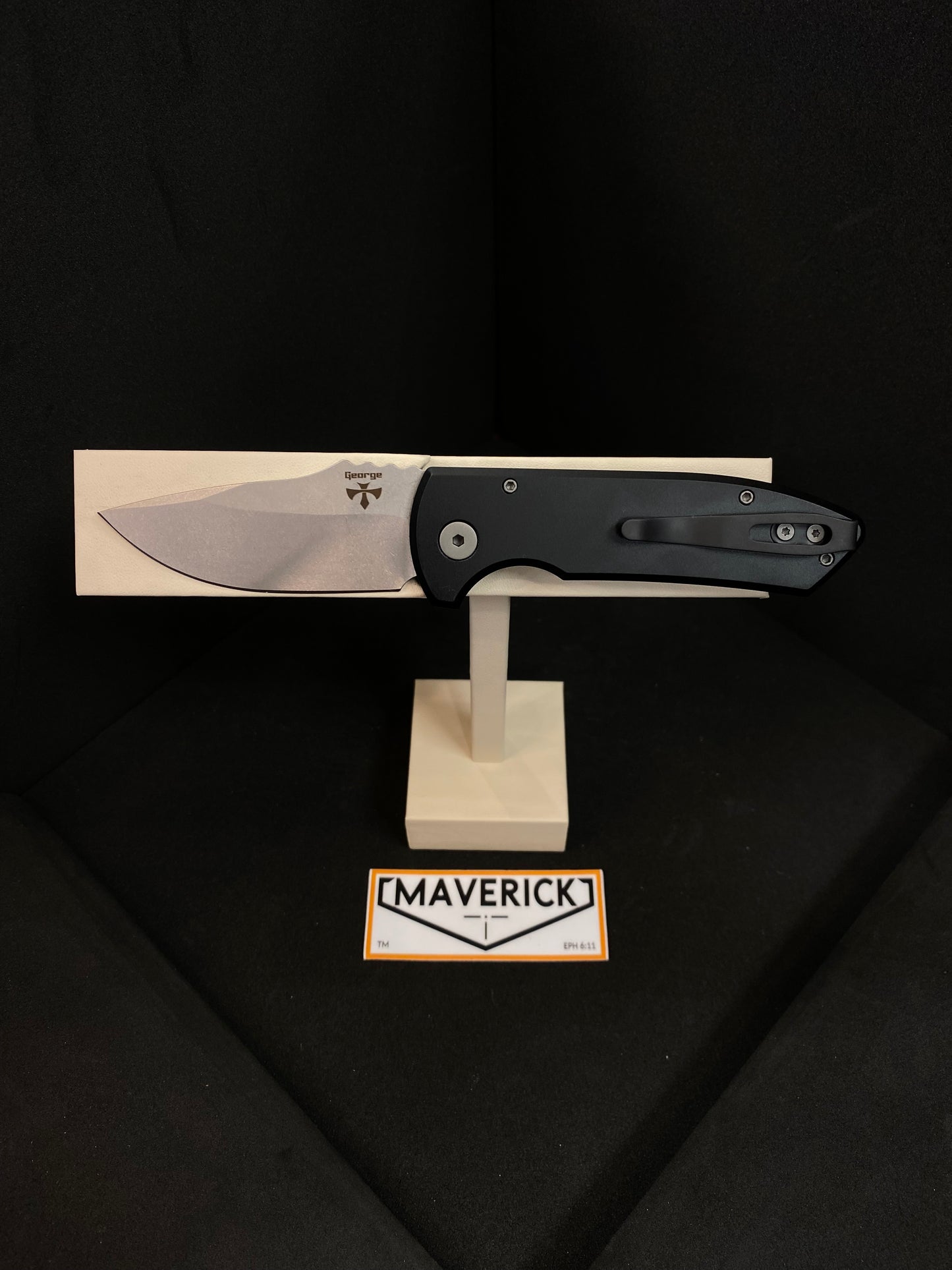 Pro-Tech Short Blade Rockeye - LEFT-HANDED, Smooth Black Handle, Stonewash Blade