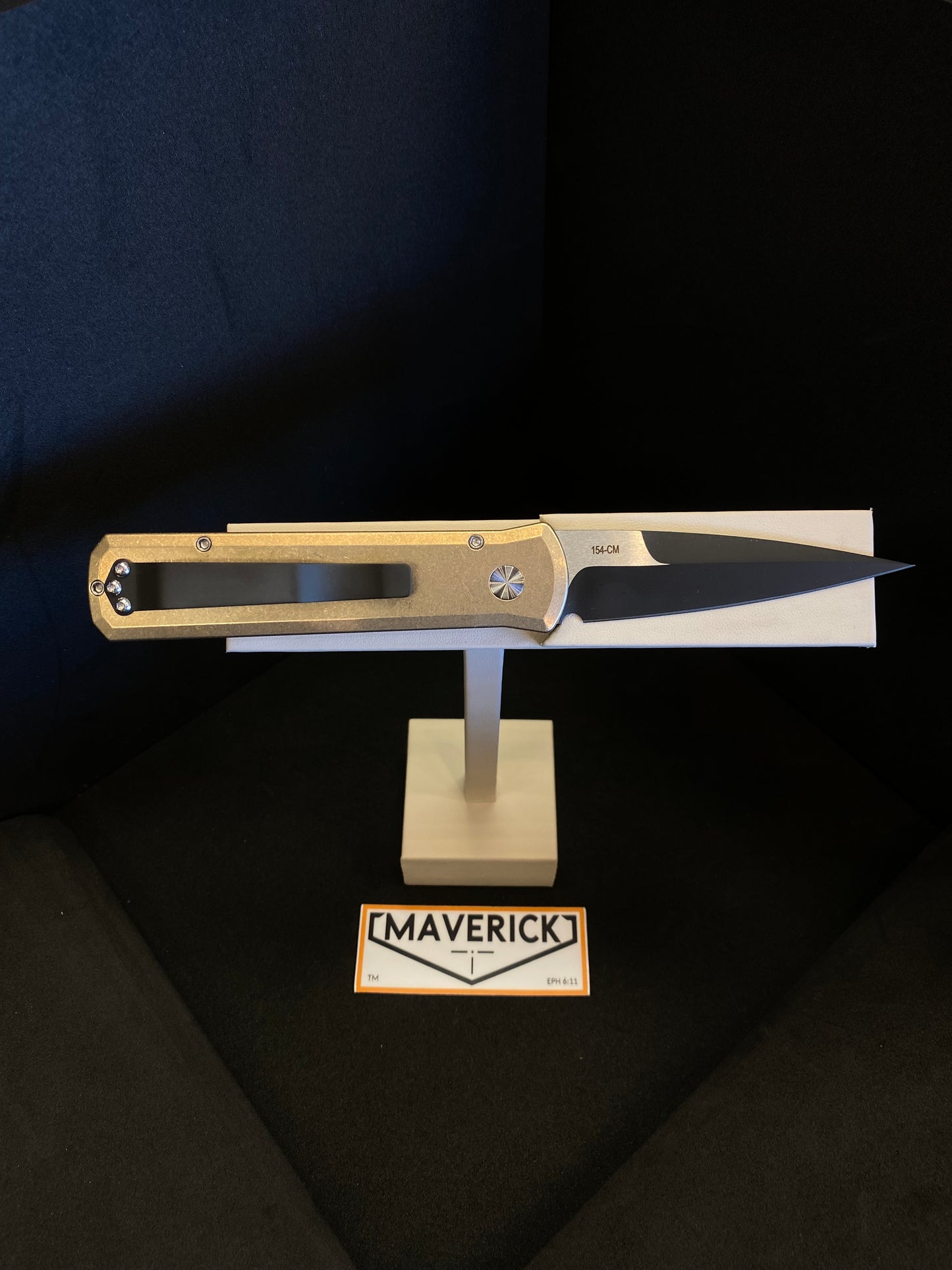 Pro-Tech Godson - BronzeAL Handle, Black/ Satin Blade, Mother of Pearl Button