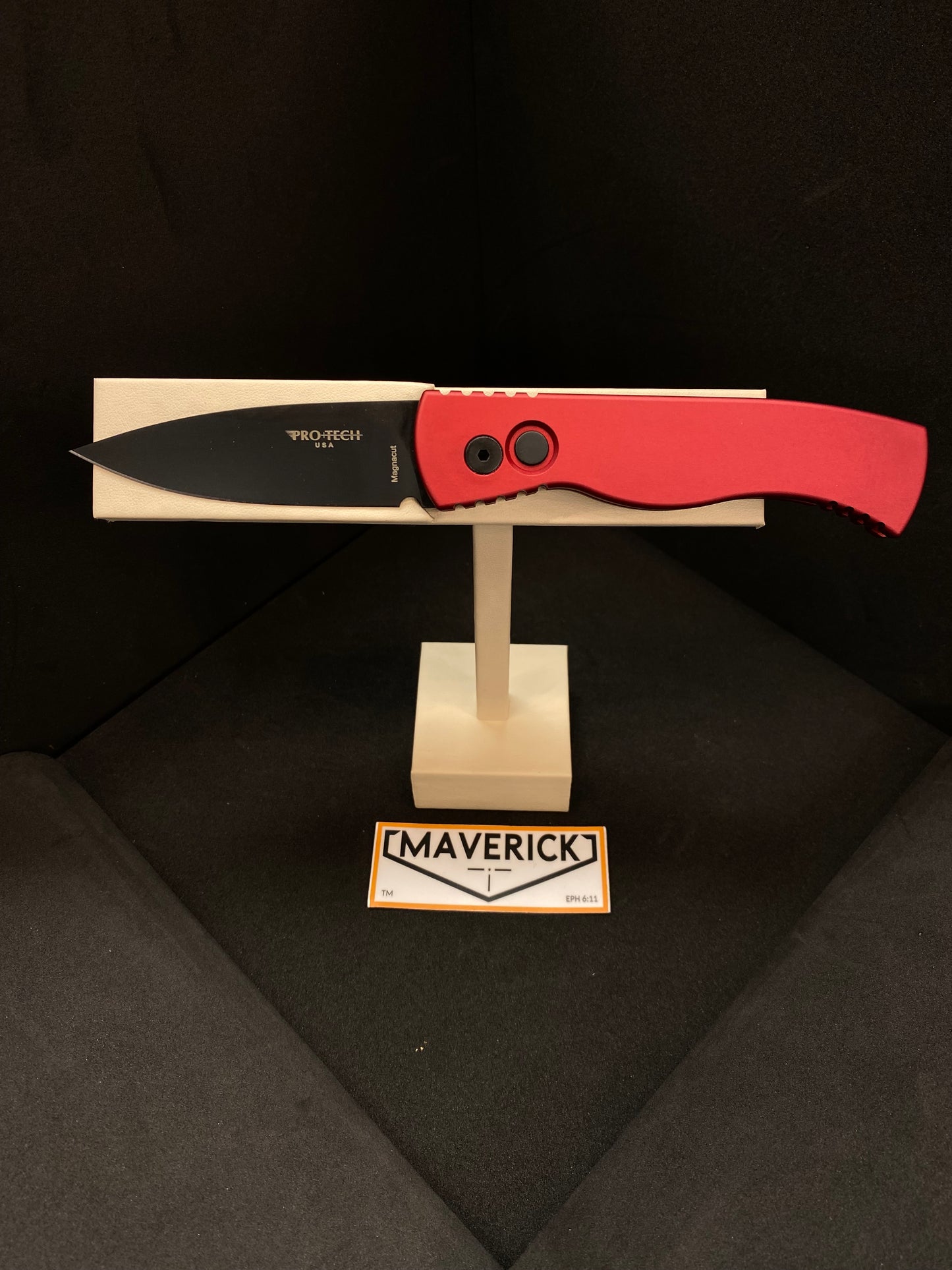 Pro-Tech TR-2 - Red Handle, Black Blade, Titanium Pocket Clip