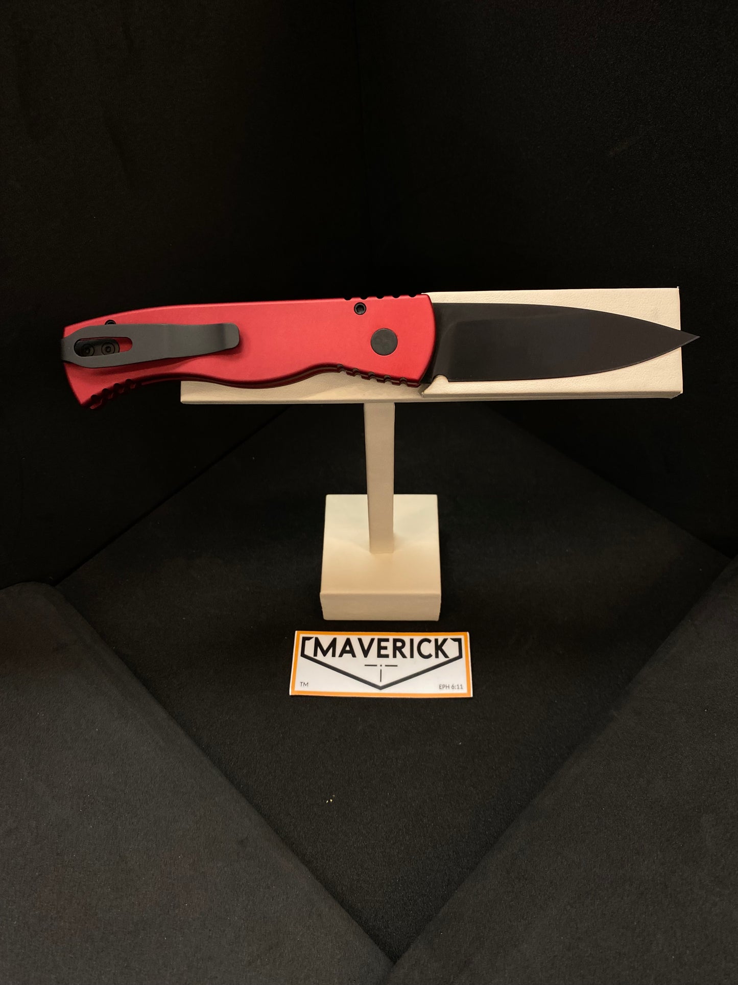 Pro-Tech TR-2 - Red Handle, Black Blade, Titanium Pocket Clip