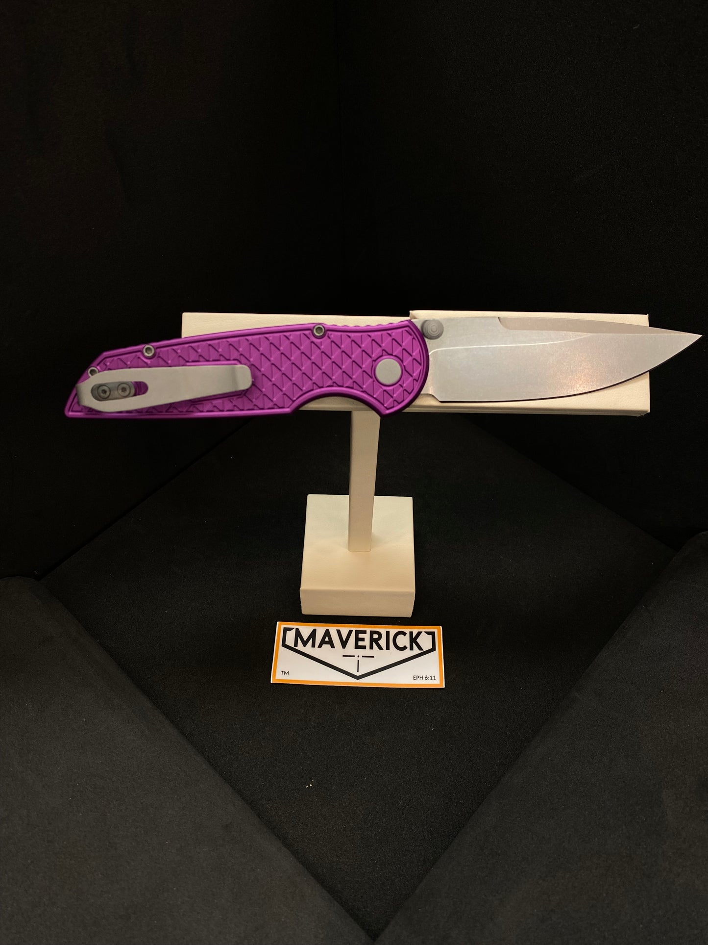 Pro-Tech TR-3 Integrity Thumbstud - Textured Purple Handle, Stonewash Blade