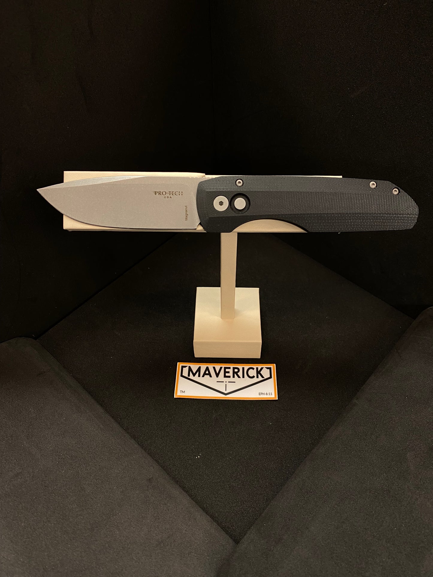 Pro-Tech + Vero Engineering Synapse - Micarta and Aluminum Handle, Stonewash Blade, Titanium Pocket Clip