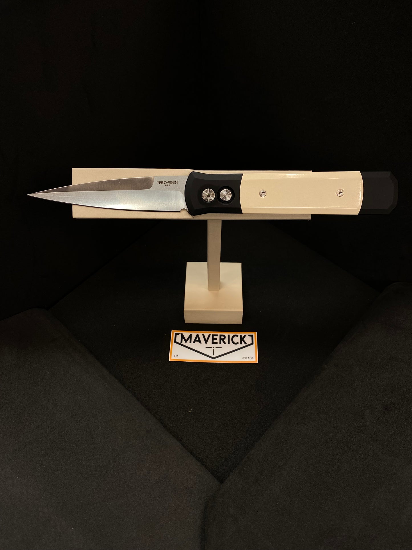 Pro-Tech Godfather - Tuxedo Black Handle, Ivory Micarta Inlay, Satin Blade