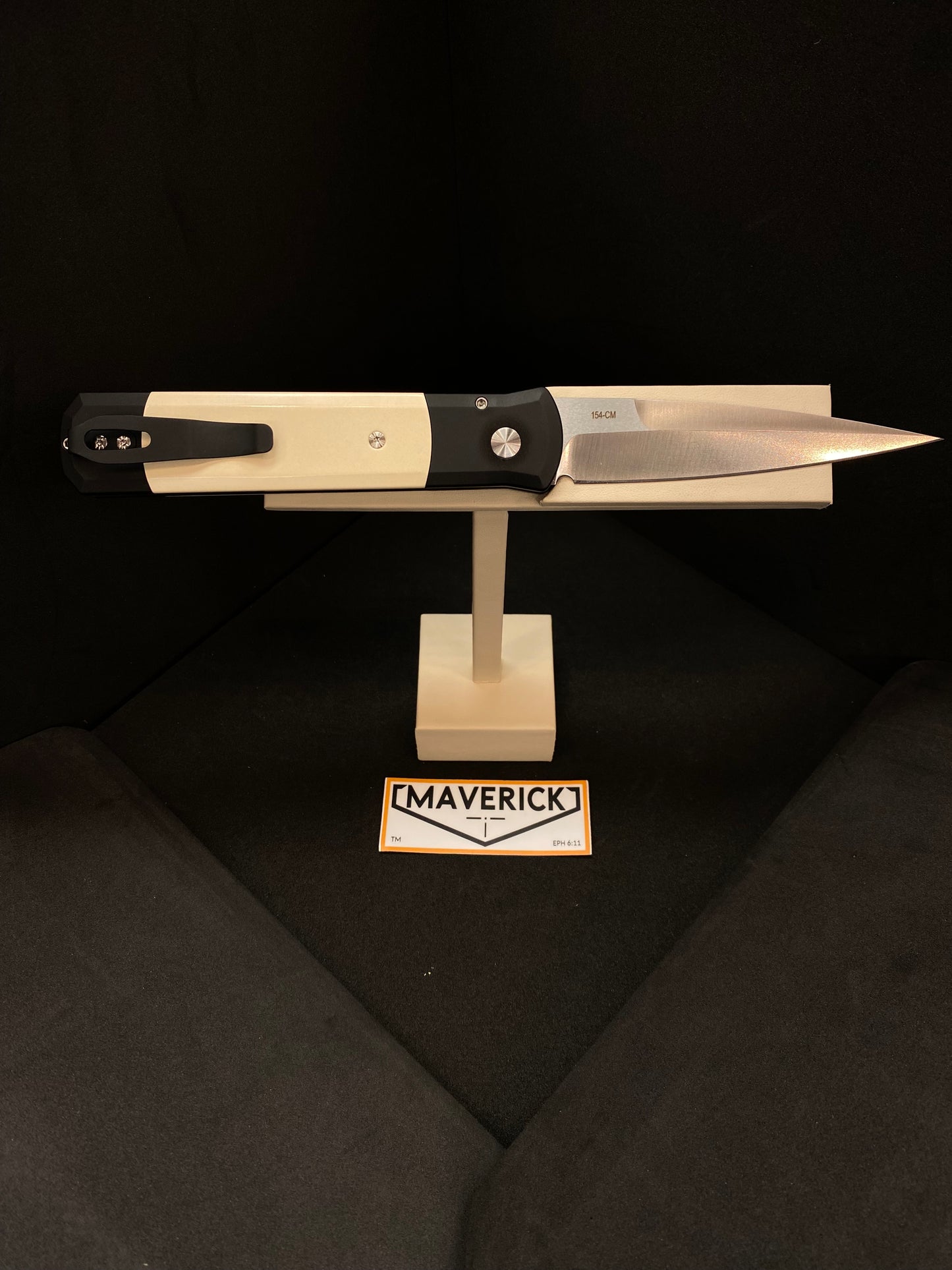 Pro-Tech Godfather - Tuxedo Black Handle, Ivory Micarta Inlay, Satin Blade