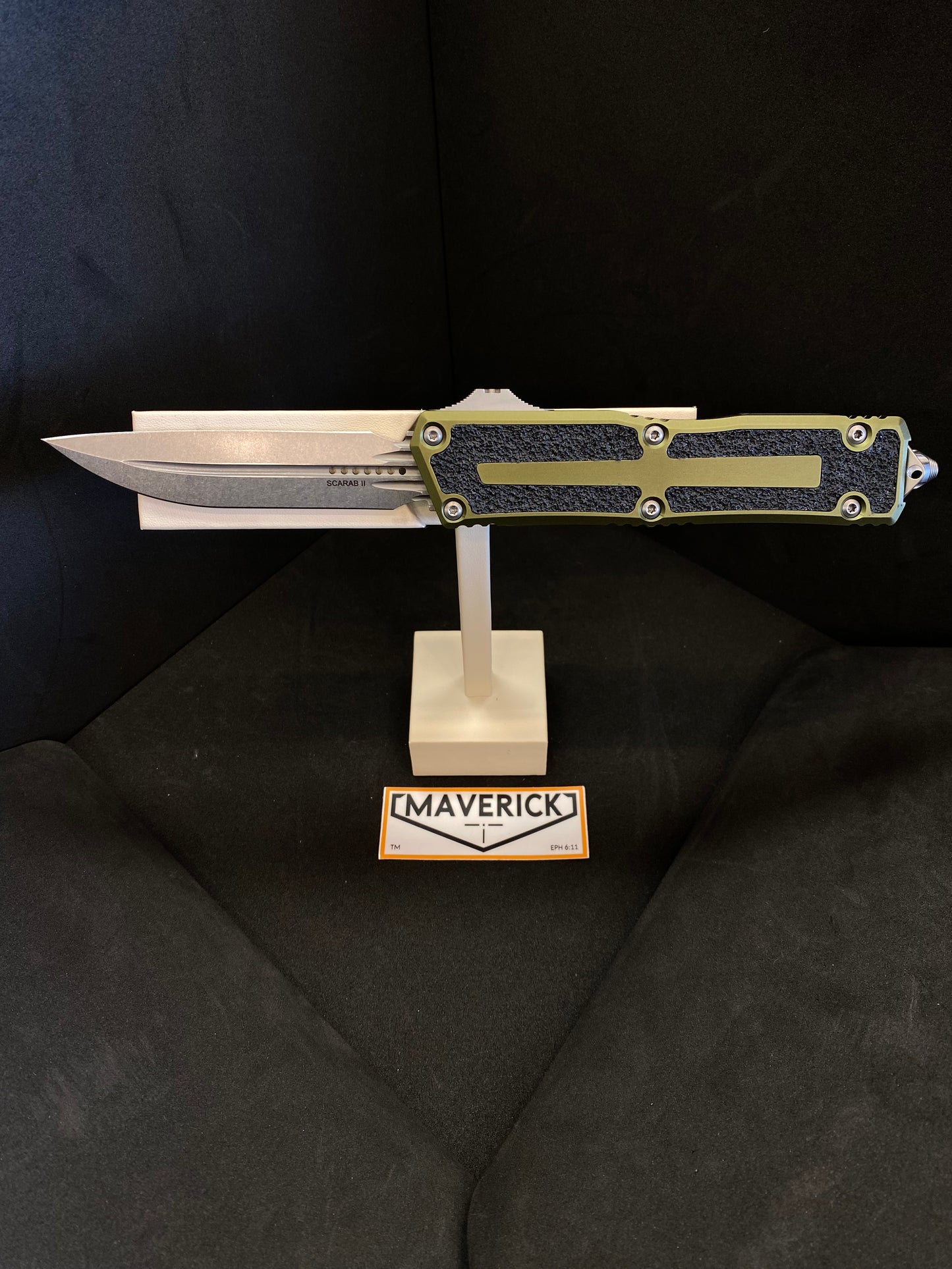 Microtech Scarab II - D/E-S Gen III Stonewash Standard Blade OD Green Handle