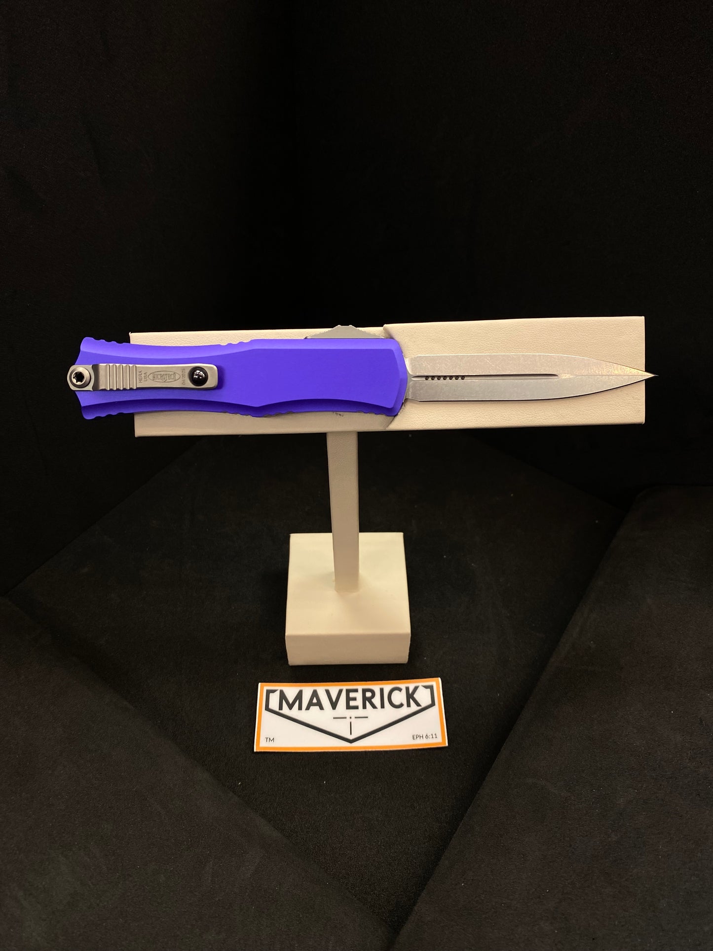 Microtech Hera II Mini - D/E Stonewash Standard Blade Purple Handle