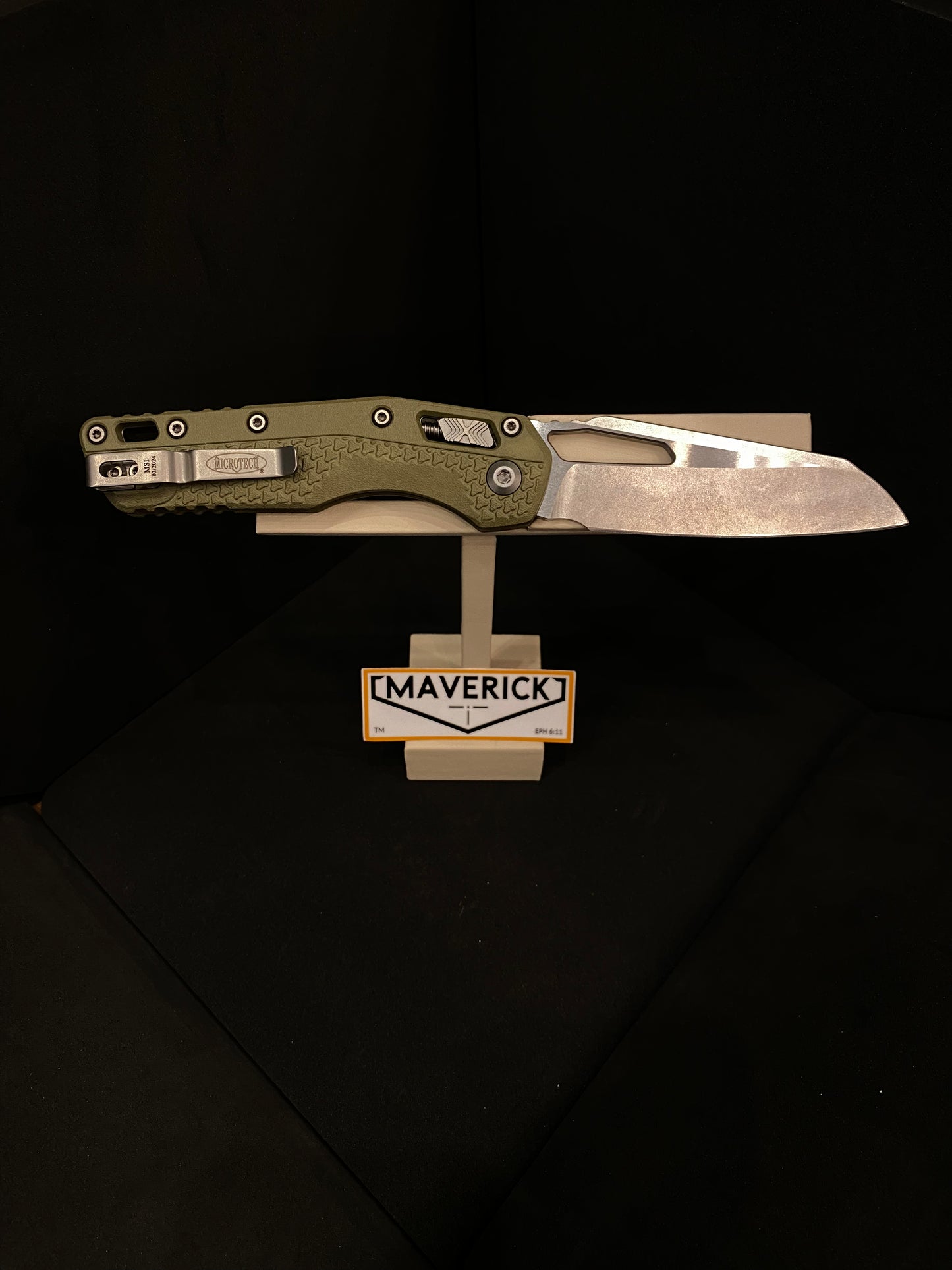 Microtech MSI - S/E Tri-Grip Stonewash Standard Blade Polymer OD Green Handle