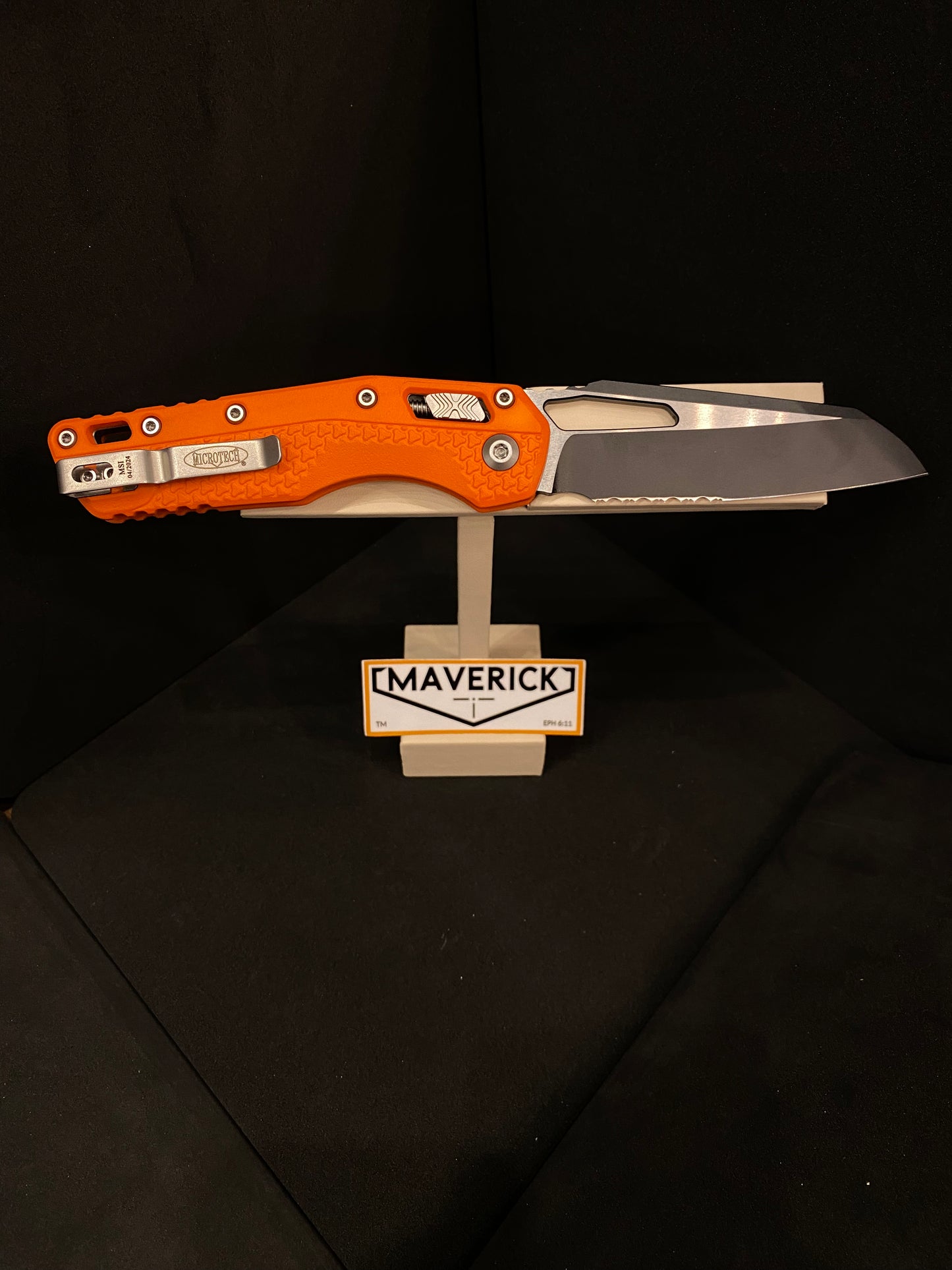 Microtech MSI - S/E Tri-Grip Partial Serrated Black Blade Polymer Orange Handle