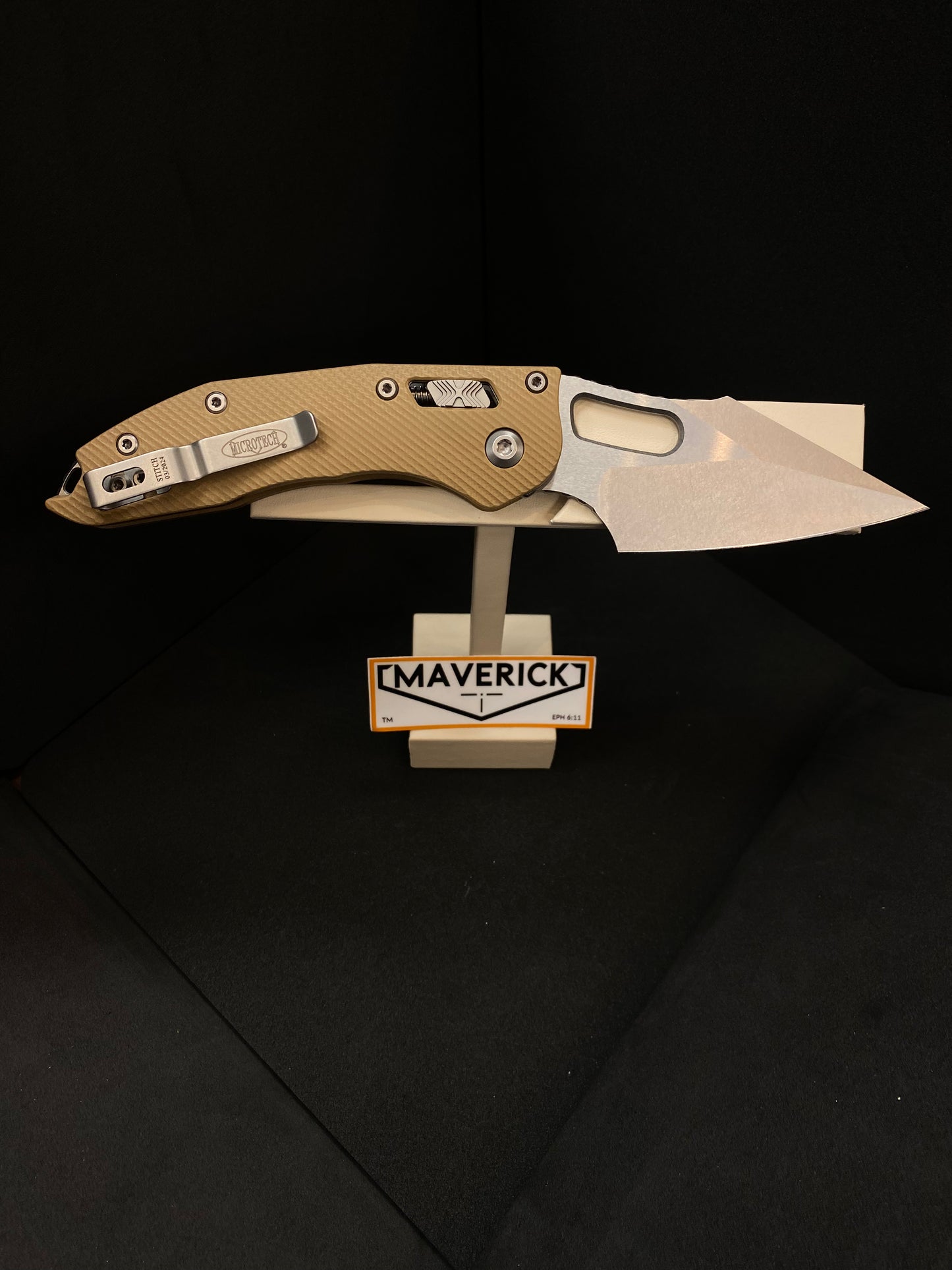 Microtech Stitch - RAM-LOK S/E Stonewash Standard Blade Fluted G-10 Tan Handle