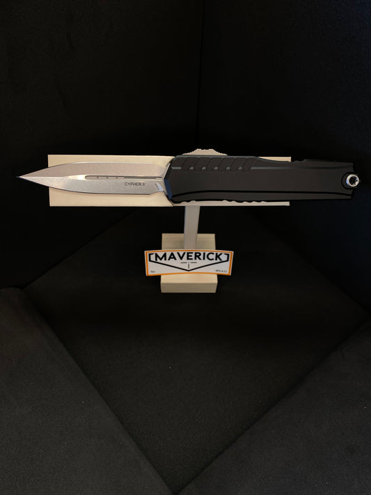 Microtech Cypher II - D/E Stonewash Standard Blade Black Handle