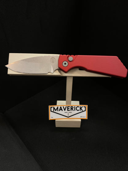 Pro-Tech Strider PT+ - Red Aluminum Handle, Stonewash Blade