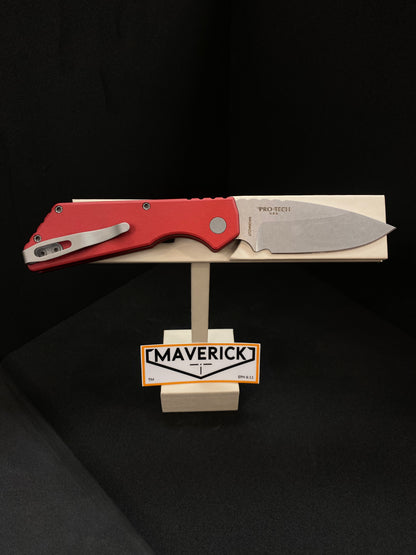 Pro-Tech Strider PT+ - Red Aluminum Handle, Stonewash Blade