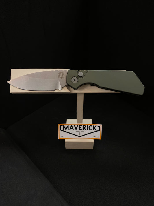 Pro-Tech Strider PT+ - Green Aluminum Handle, Stonewash Blade