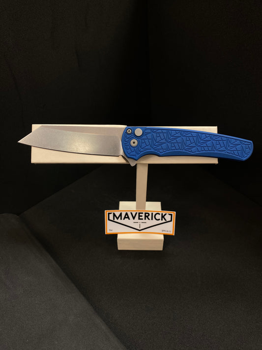 Pro-Tech Malibu - NEXUS Blue Aluminum Handle, Stonewash Blade