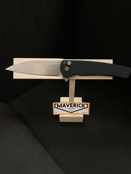 Pro-Tech Malibu - Black Aluminum Handle, Stonewash Blade