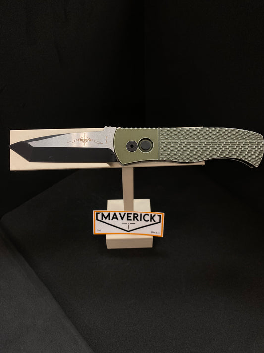 Pro-Tech Emerson - Green "Battle-Worn" Textured Handle, Two-Tone Blade