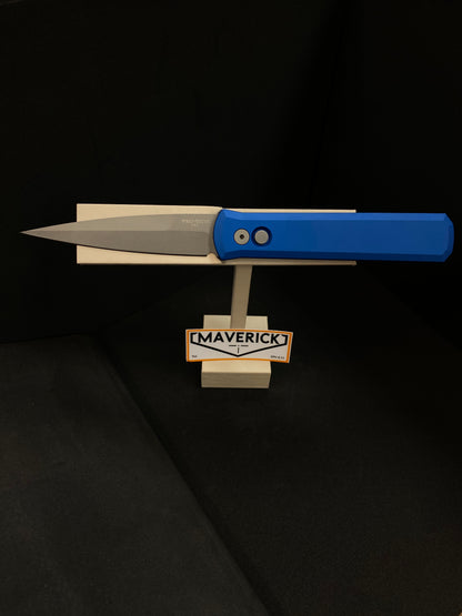 Pro-Tech Godfather - Blue Aluminum Handle, Stonewash Blade