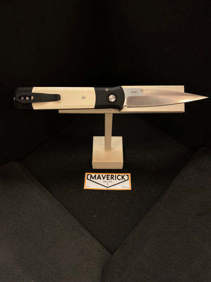Pro-Tech Godfather - Tuxedo Black Handle, Ivory Micarta Inlay, Satin Blade