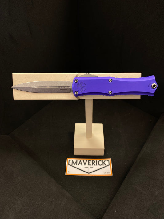 Microtech Hera II Mini - D/E Stonewash Standard Blade Purple Handle