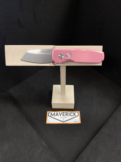 Pro-Tech Runt 5 - Pink Satin Handle, Stonewash 20CV Reverse Tanto Blade
