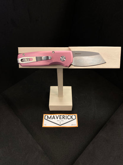 Pro-Tech Runt 5 - Pink Satin Handle, Stonewash 20CV Reverse Tanto Blade