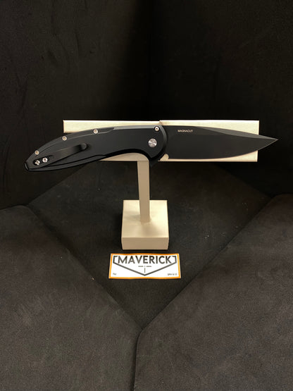 Pro-Tech Cambria Flipper - Black 6061 Aluminum Handle with TechnoCarbo Blue Inlay, DLC Black Magnacut Blade, Black Lip Pearl Button