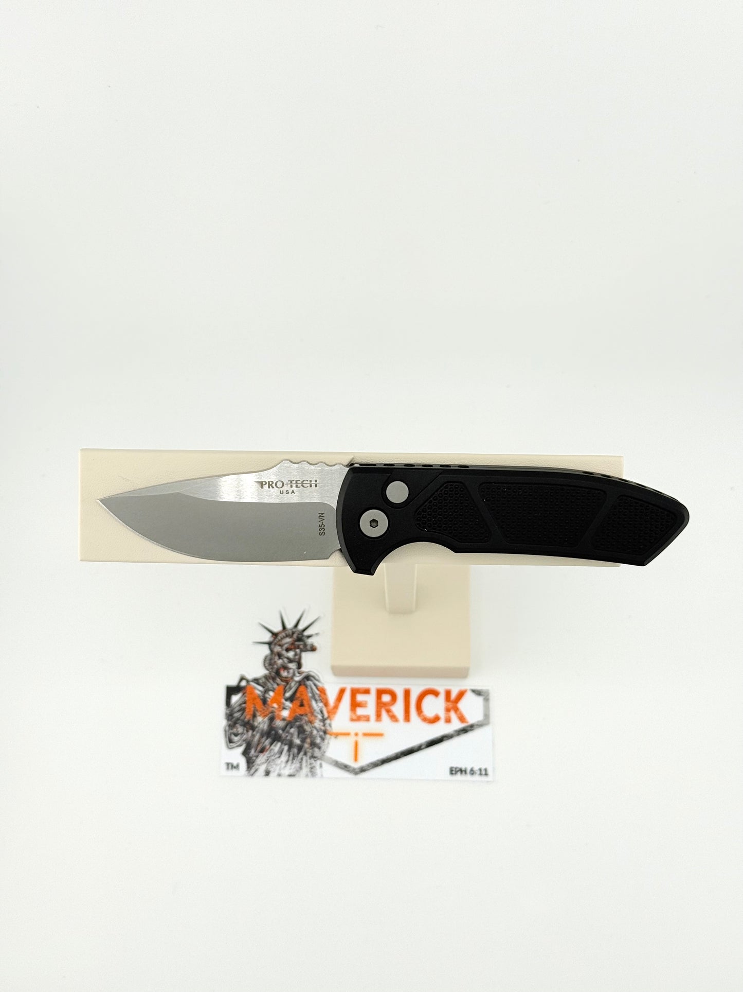 Pro-Tech Short Blade Rockeye Auto - Black Handle Machined Texture, Stonewash Blade