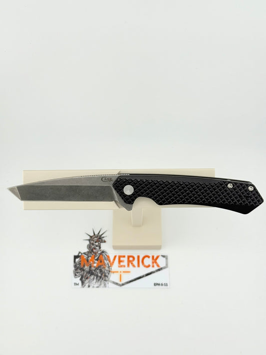 Case Kinzua - Black Anodized Aluminum Milled Tanto S35VN Steel