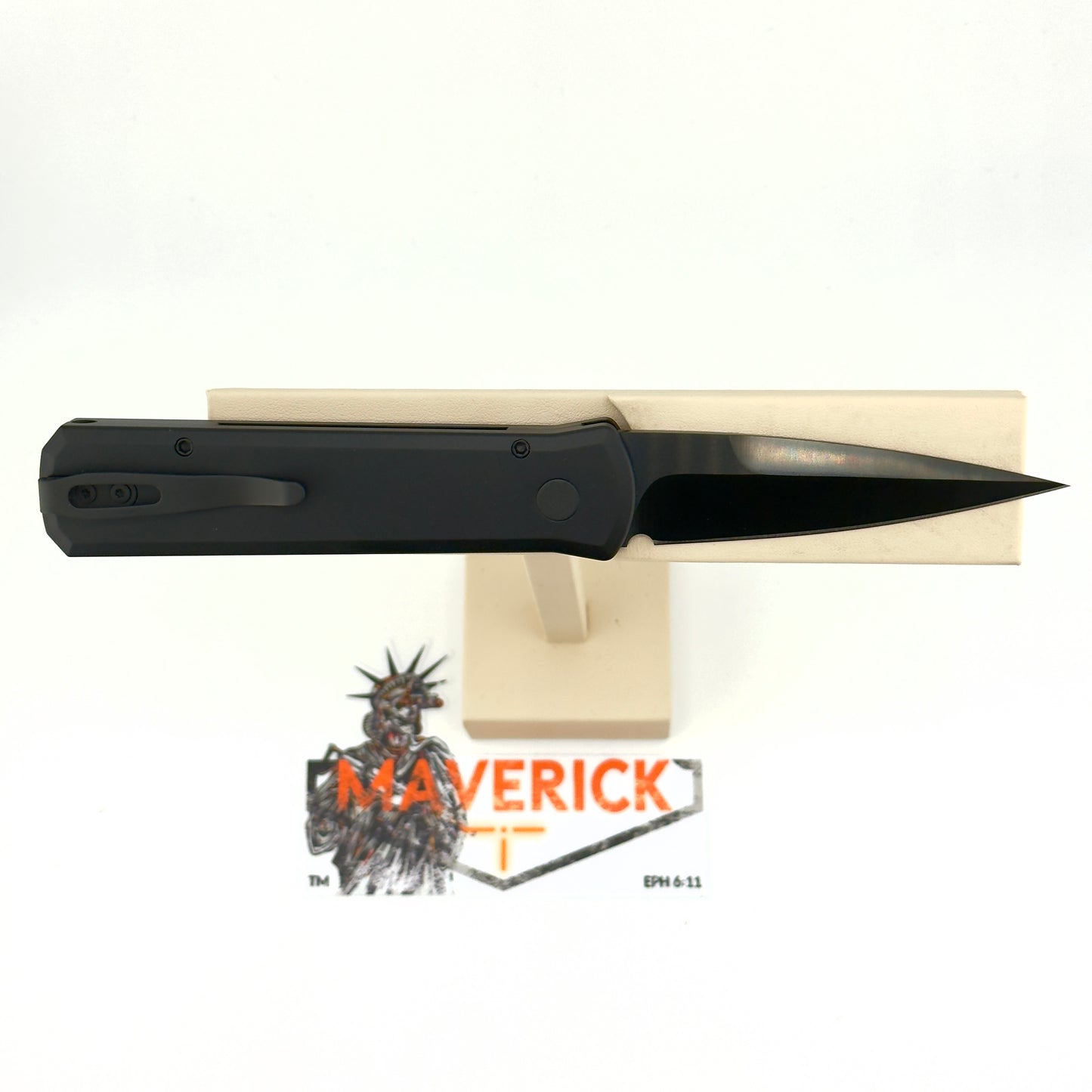 Pro-Tech Godson - Single Inlay Black Handle with Violet Marble Carbon Fiber Inlay, DLC Satin Blade, Black Lip Pearl Button