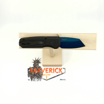 Pro-Tech Runt 5 - Black Handle, Reverse Tanto Sapphire Blade, Abalone Button