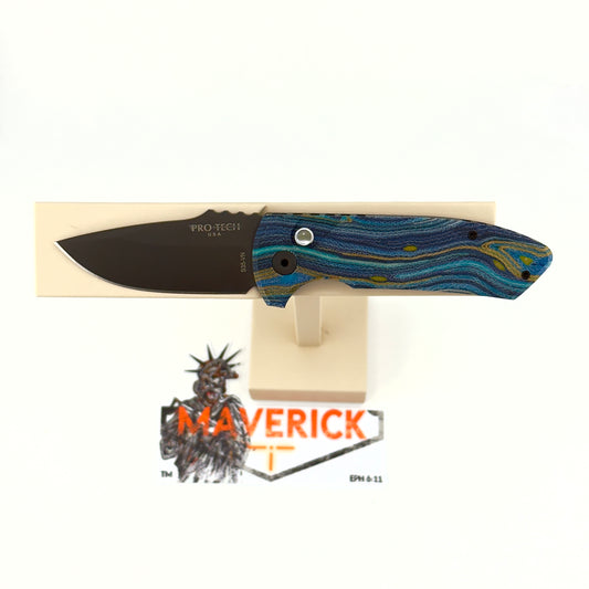 Pro-Tech SBR Auto - G-Carta "Starry Night" Custom Micarta Top, DLC Black Blade, Abalone Button