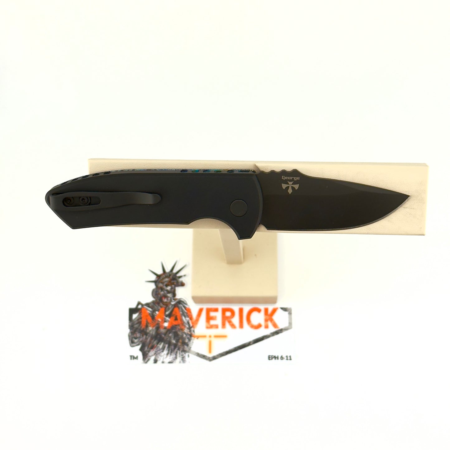 Pro-Tech SBR Auto - G-Carta "Starry Night" Custom Micarta Top, DLC Black Blade, Abalone Button
